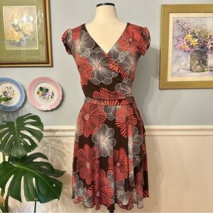 Vintage Speechless Wrap Dress Small Coral Brown Floral 90s Y2K Wedding HOCO